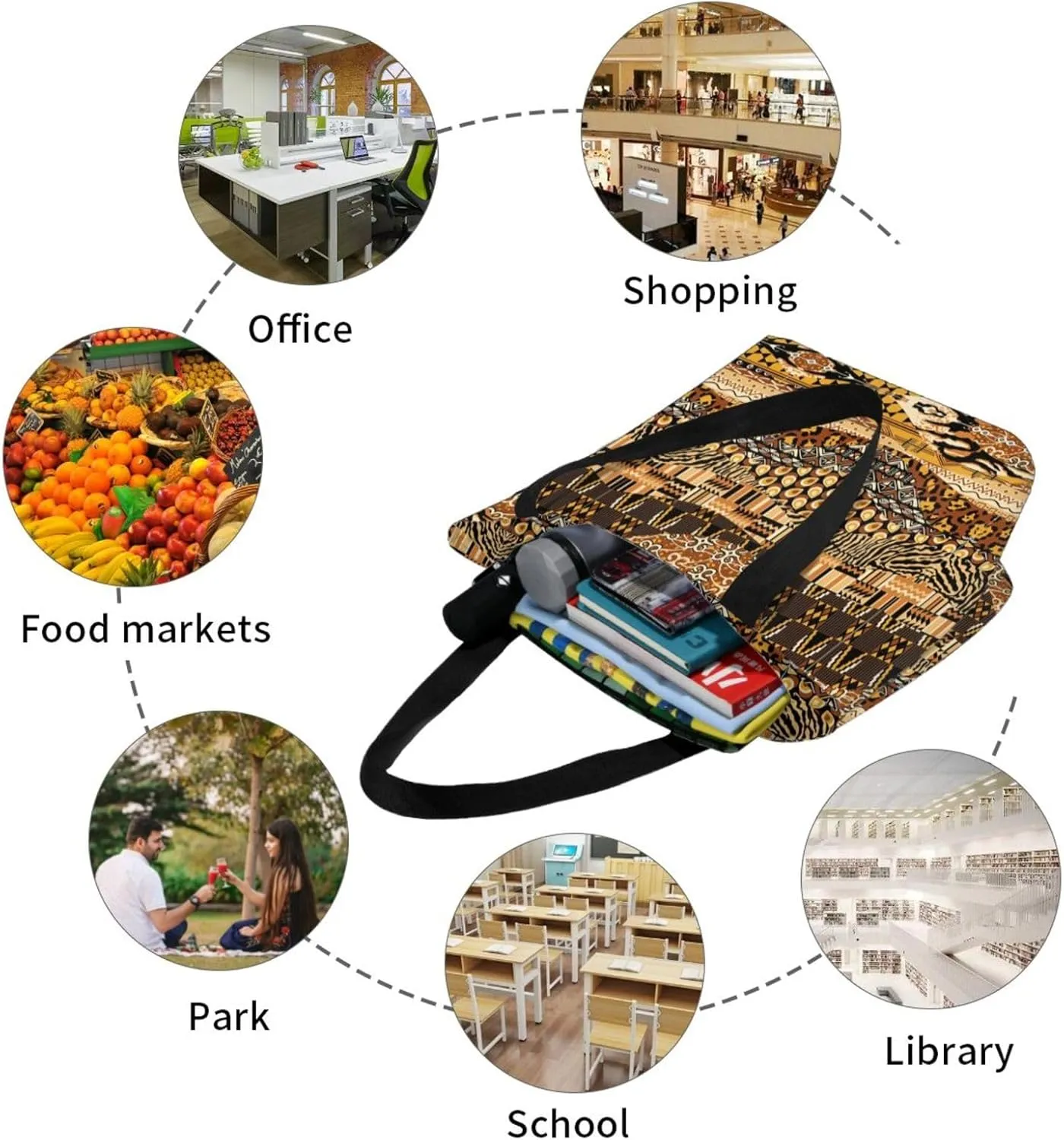 African National Patterns Print Shoulder Tote Bag Women'S Large Size Handbag Casual Tote Shopping Bag For Women