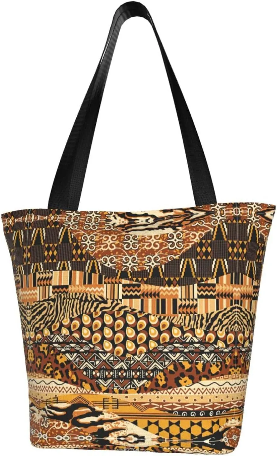 African National Patterns Print Shoulder Tote Bag Women'S Large Size Handbag Casual Tote Shopping Bag For Women