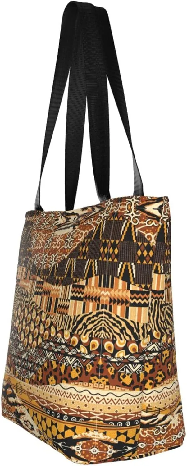 African National Patterns Print Shoulder Tote Bag Women'S Large Size Handbag Casual Tote Shopping Bag For Women
