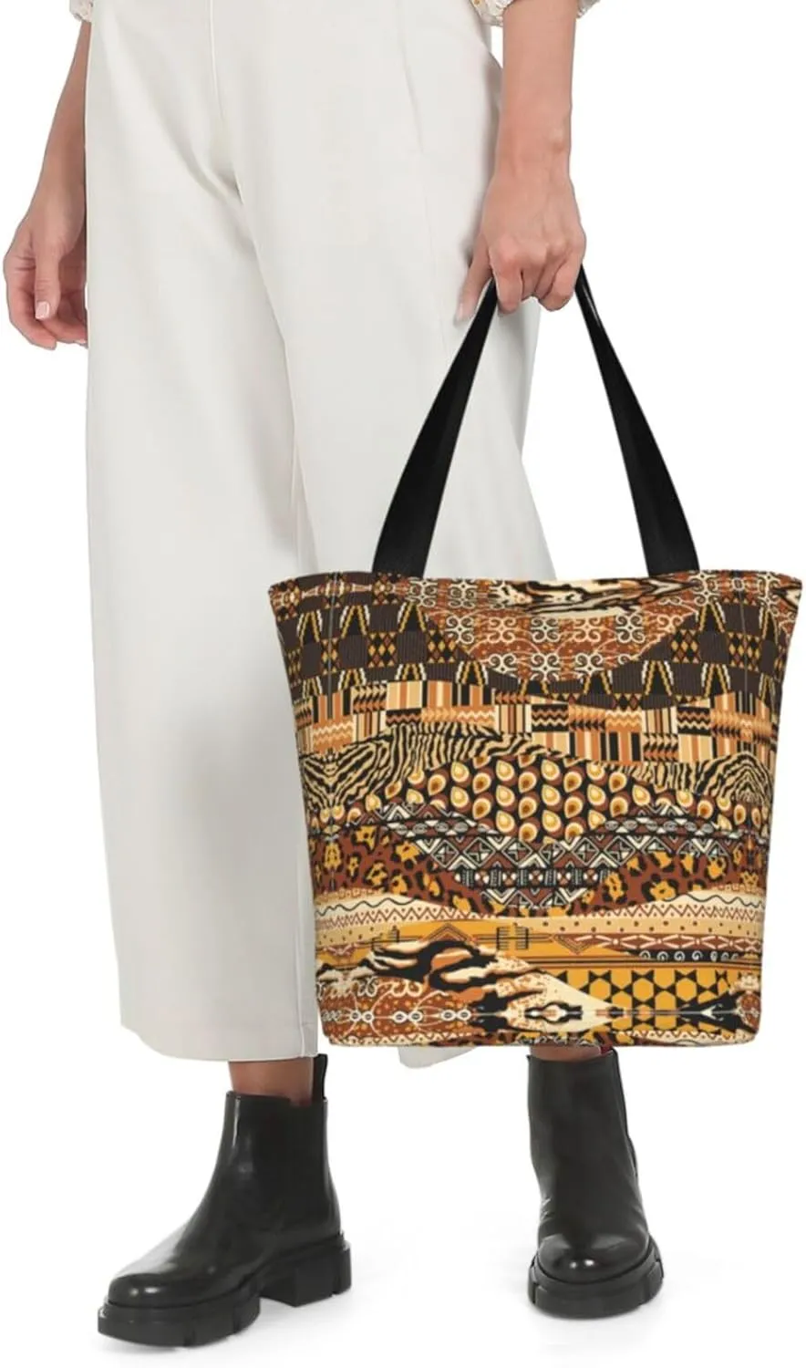 African National Patterns Print Shoulder Tote Bag Women'S Large Size Handbag Casual Tote Shopping Bag For Women