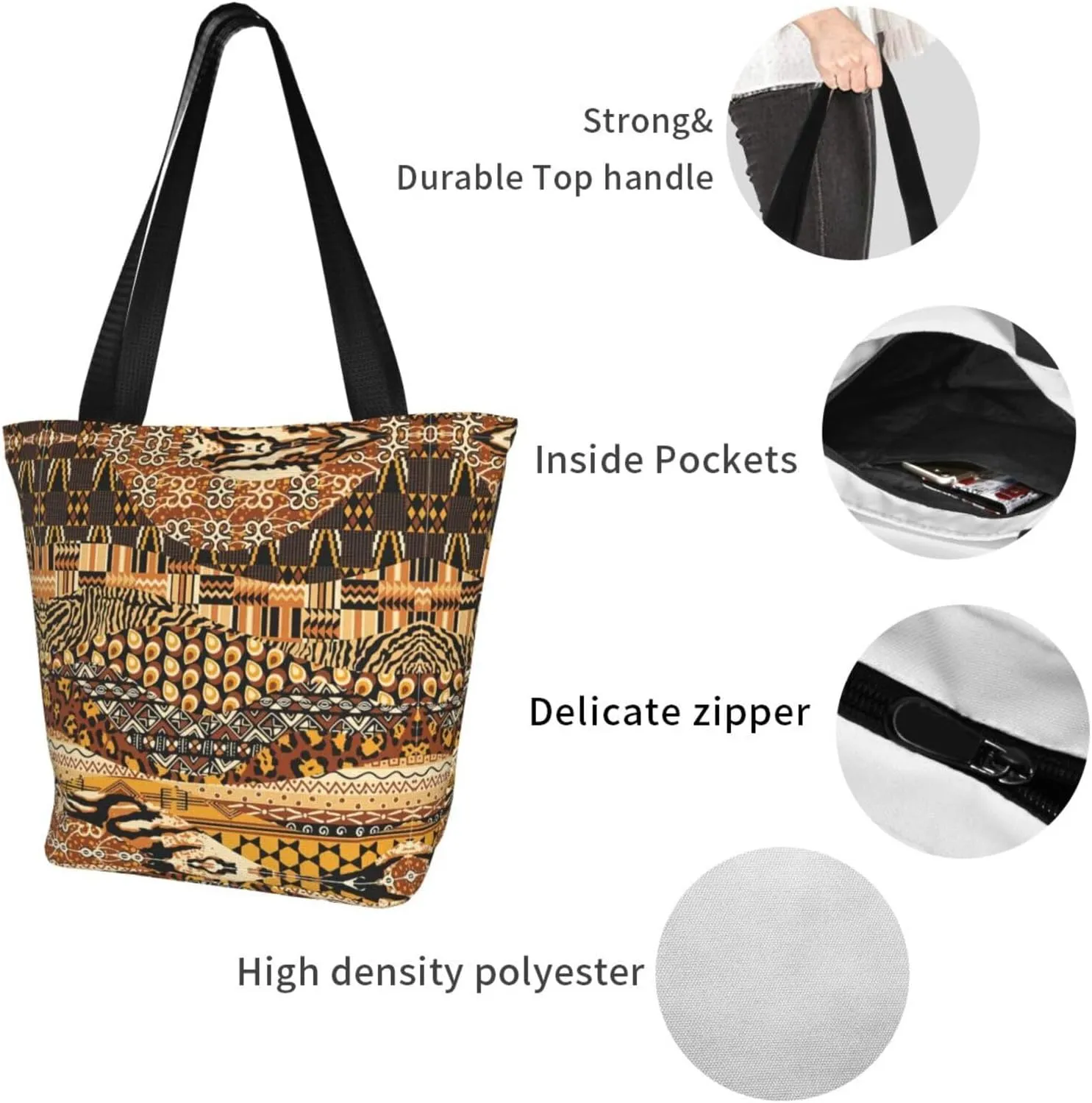 African National Patterns Print Shoulder Tote Bag Women'S Large Size Handbag Casual Tote Shopping Bag For Women