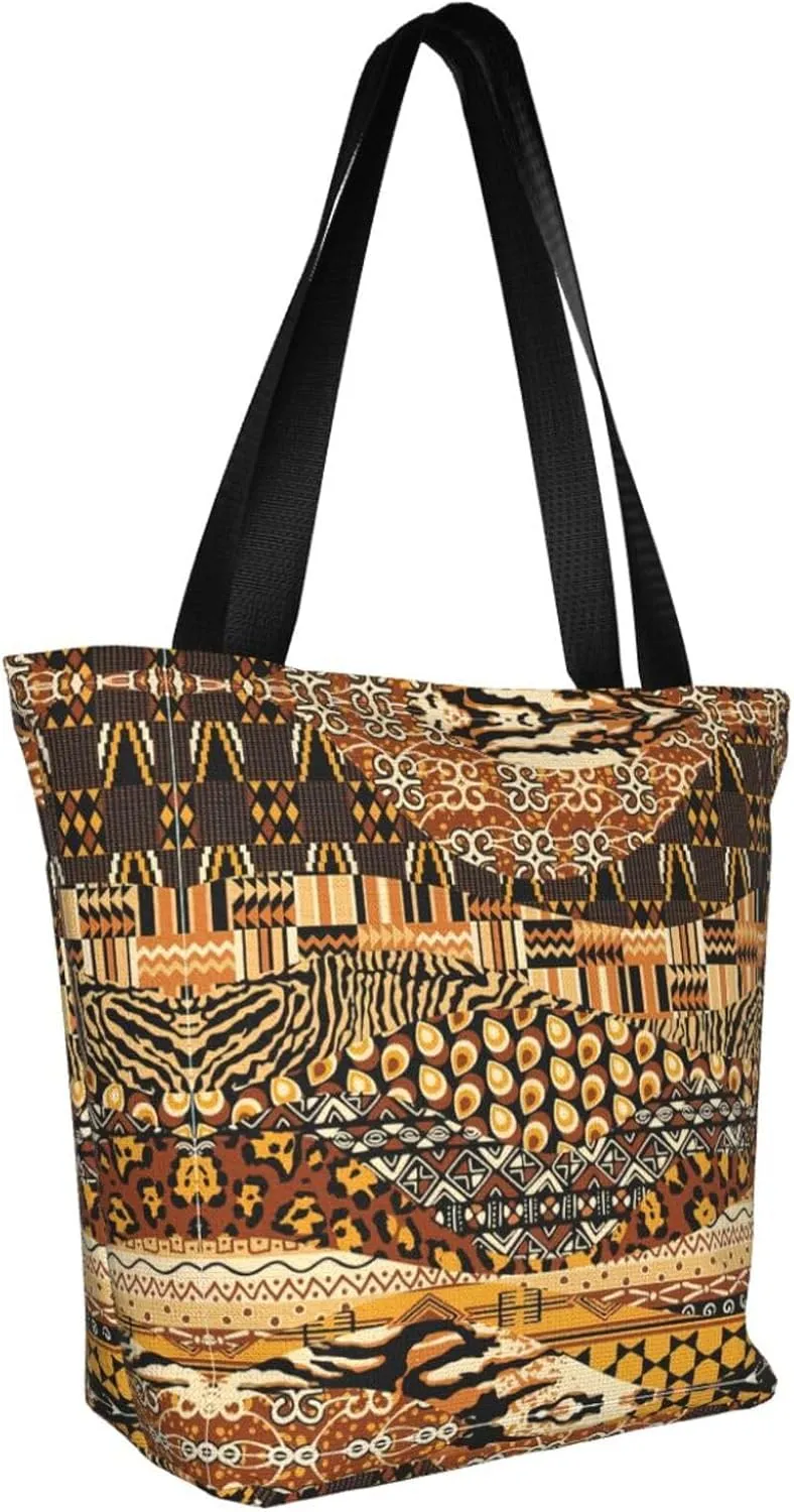 African National Patterns Print Shoulder Tote Bag Women'S Large Size Handbag Casual Tote Shopping Bag For Women