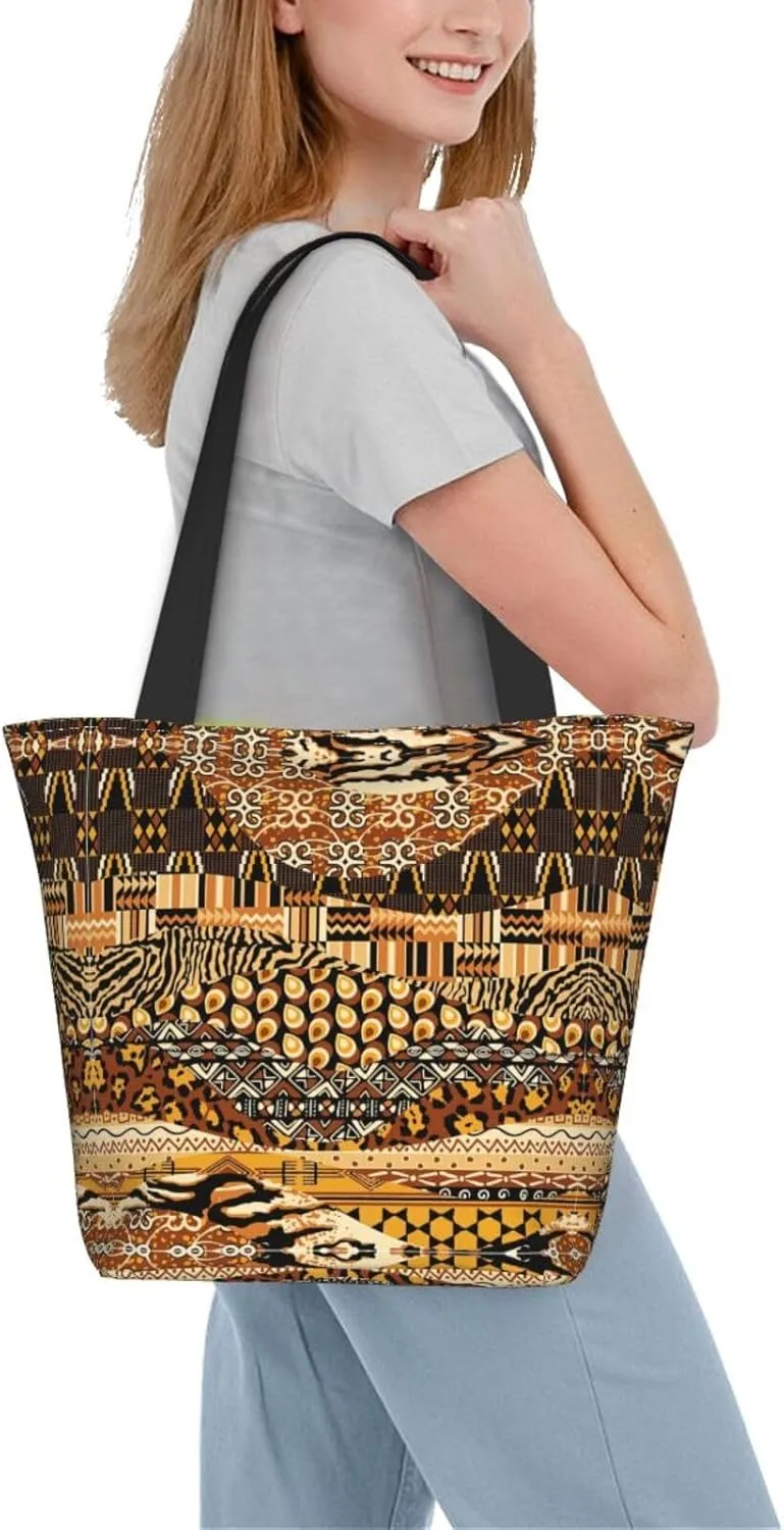 African National Patterns Print Shoulder Tote Bag Women'S Large Size Handbag Casual Tote Shopping Bag For Women