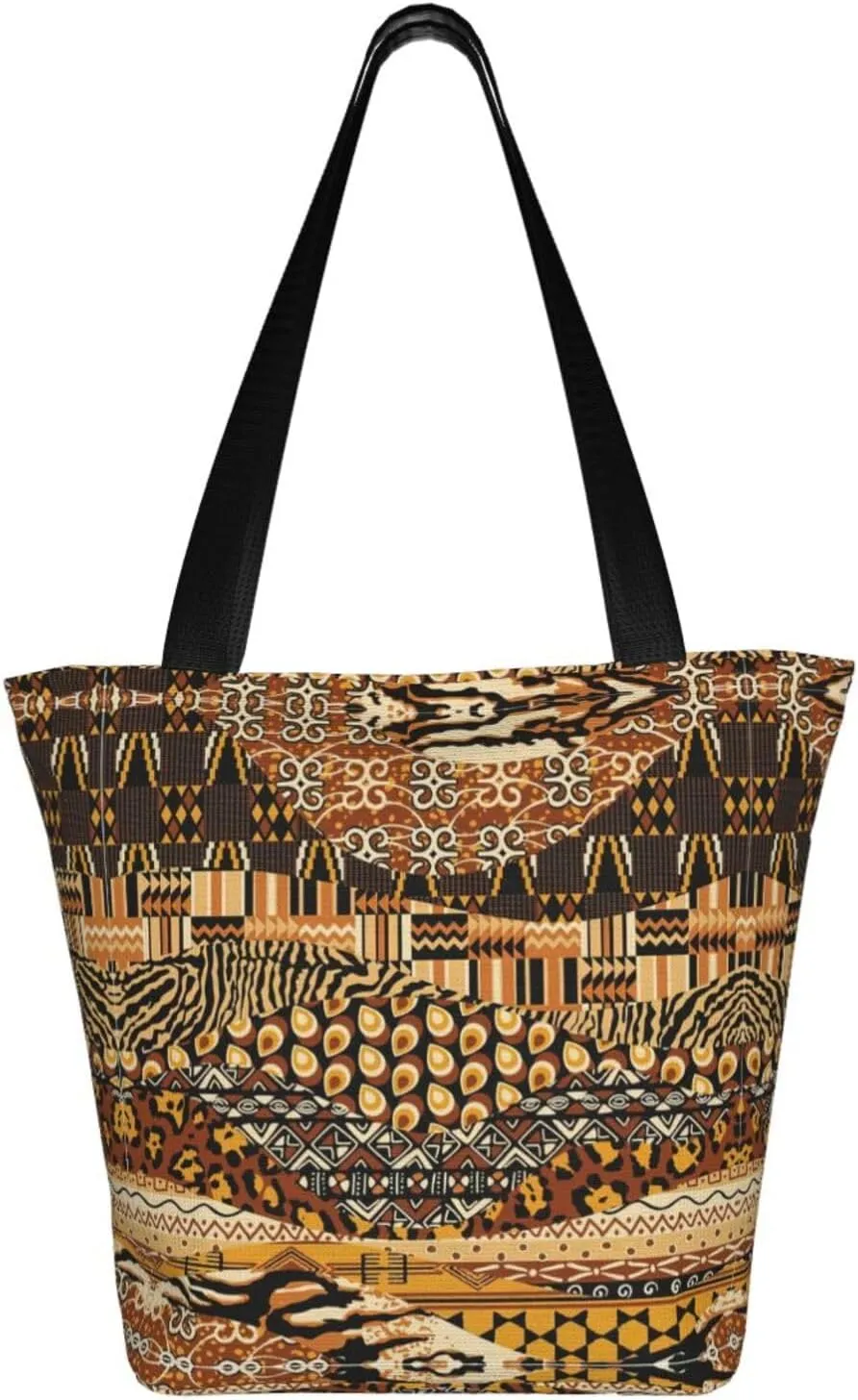 African National Patterns Print Shoulder Tote Bag Women'S Large Size Handbag Casual Tote Shopping Bag For Women