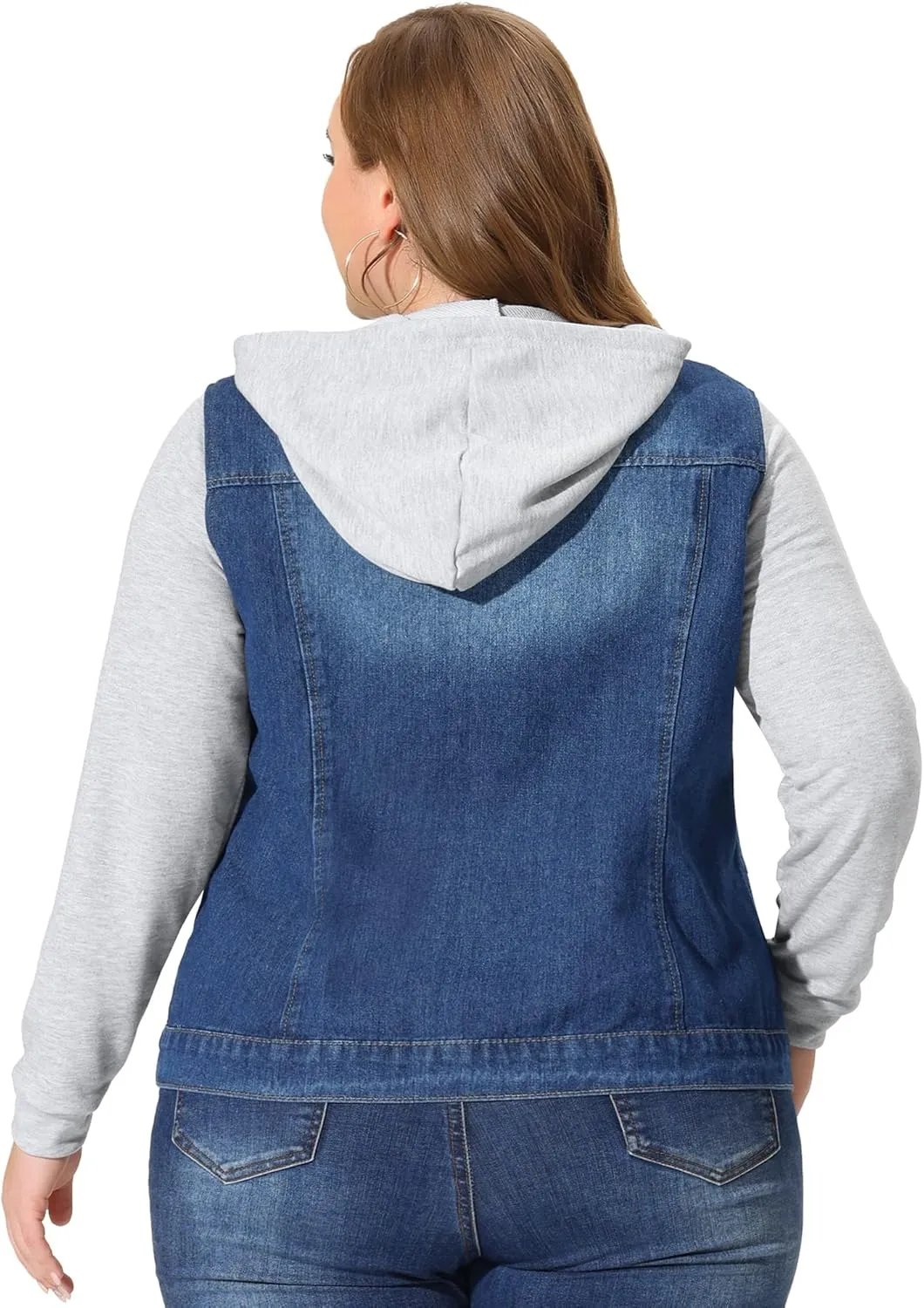 Agnes Orinda Women's Plus Size Denim Jacket with Hood Long Sleeve Western Outfit Casual Hoodie Jean Jackets