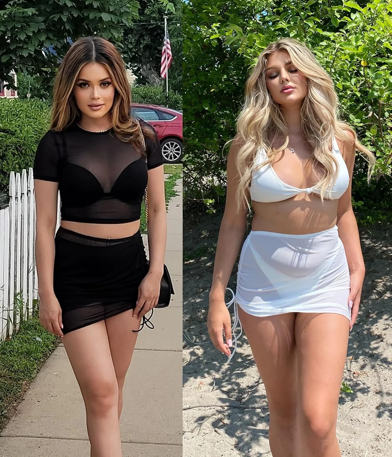AI'MAGE 2 Pieces Women Beach Sheer Cover Ups Mesh Bikini Wrap Ruched Skirt for Swimwear S-XXL