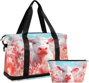 AIXIWAWA Duffel Bag Red Cattle Print for Travel Gym with Shoes Compartment Large Capacity with Toiletry Bag