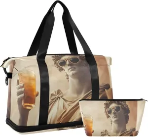 AIXIWAWA Duffel Bag Statue Drinking Print for Travel Gym with Shoes Compartment Large Capacity with Toiletry Bag