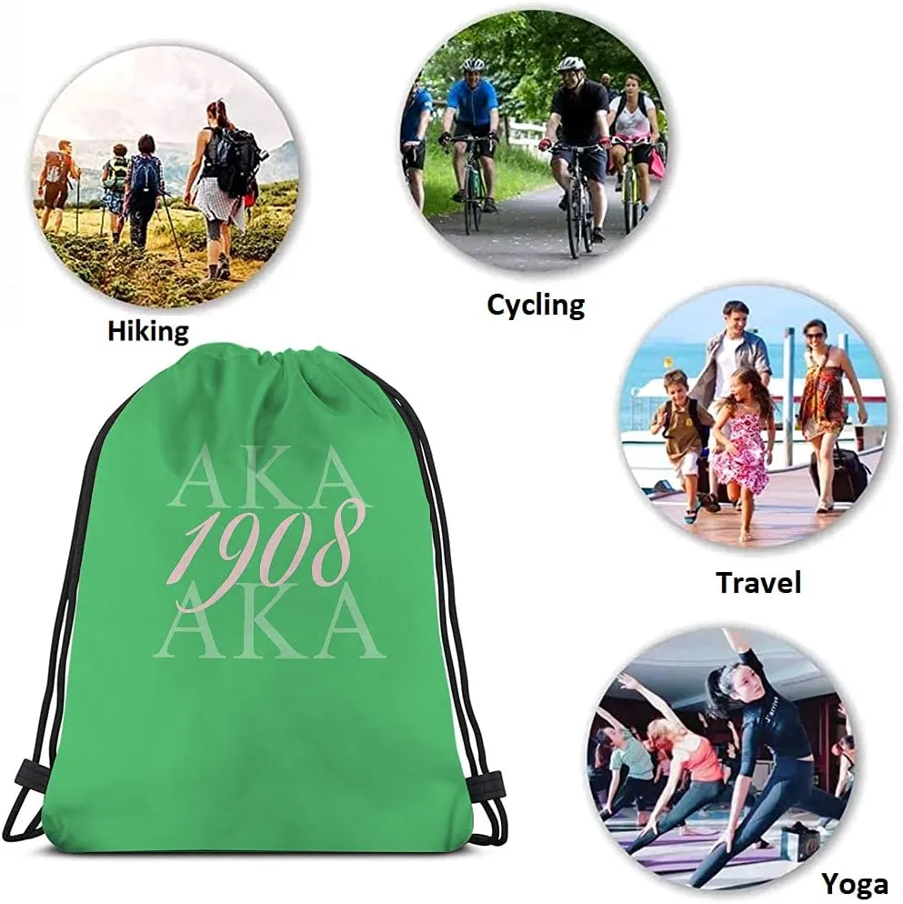 AKA 1908 Drawstring Bags Backpack Bag As Known As Abbreviation Cool Design Art Hip Hop Style Green Pink Color Abstract Sport Gym Sack Drawstring Bag String Bag Yoga Bag for Men Women