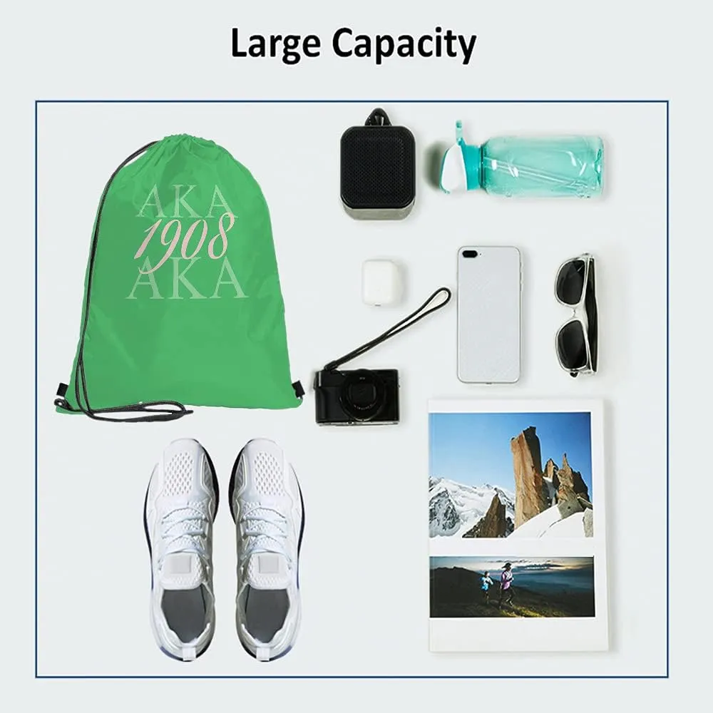 AKA 1908 Drawstring Bags Backpack Bag As Known As Abbreviation Cool Design Art Hip Hop Style Green Pink Color Abstract Sport Gym Sack Drawstring Bag String Bag Yoga Bag for Men Women