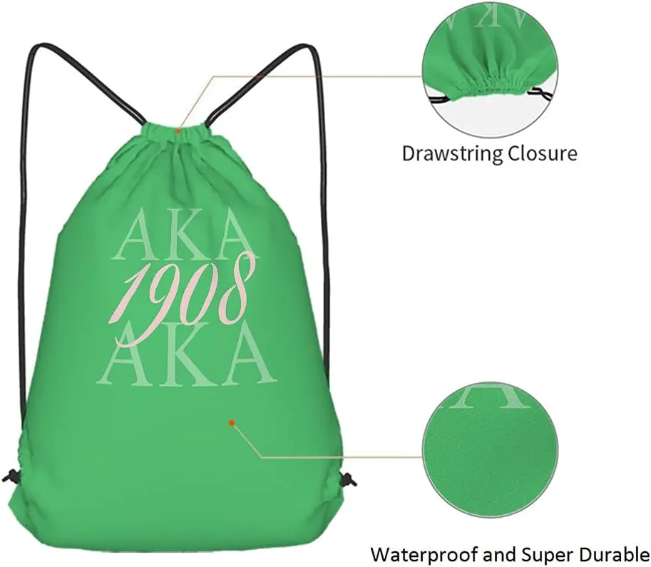 AKA 1908 Drawstring Bags Backpack Bag As Known As Abbreviation Cool Design Art Hip Hop Style Green Pink Color Abstract Sport Gym Sack Drawstring Bag String Bag Yoga Bag for Men Women