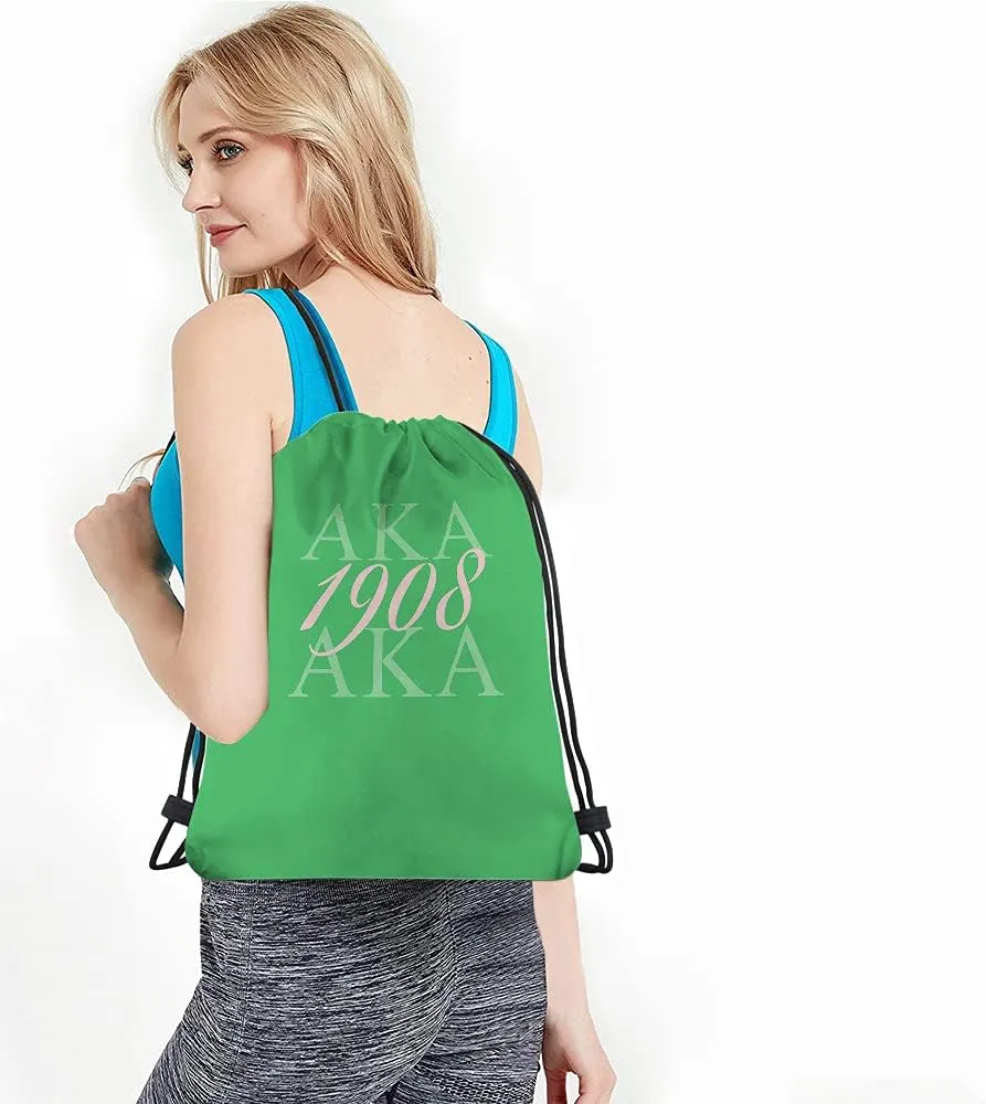 AKA 1908 Drawstring Bags Backpack Bag As Known As Abbreviation Cool Design Art Hip Hop Style Green Pink Color Abstract Sport Gym Sack Drawstring Bag String Bag Yoga Bag for Men Women