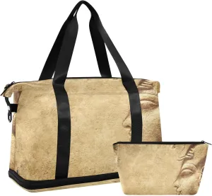 ALAZA Ancient Egyptian Stone Texture Travel Duffel Bag for Women Men Sports Gym Bag with Shoe Compartment Tote Weekender Overnight Bag with Wet Pocket for Travel, Gym,Yoga,Swimming