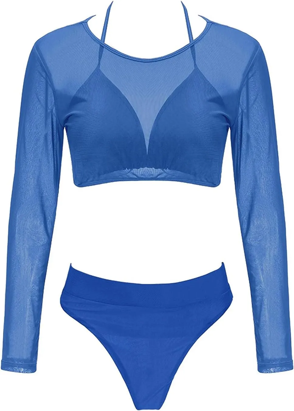 ALBIZIA Women's Triangle High Waist Bikini Set Swimsuit with Mesh Cover up High Cut Swimwear