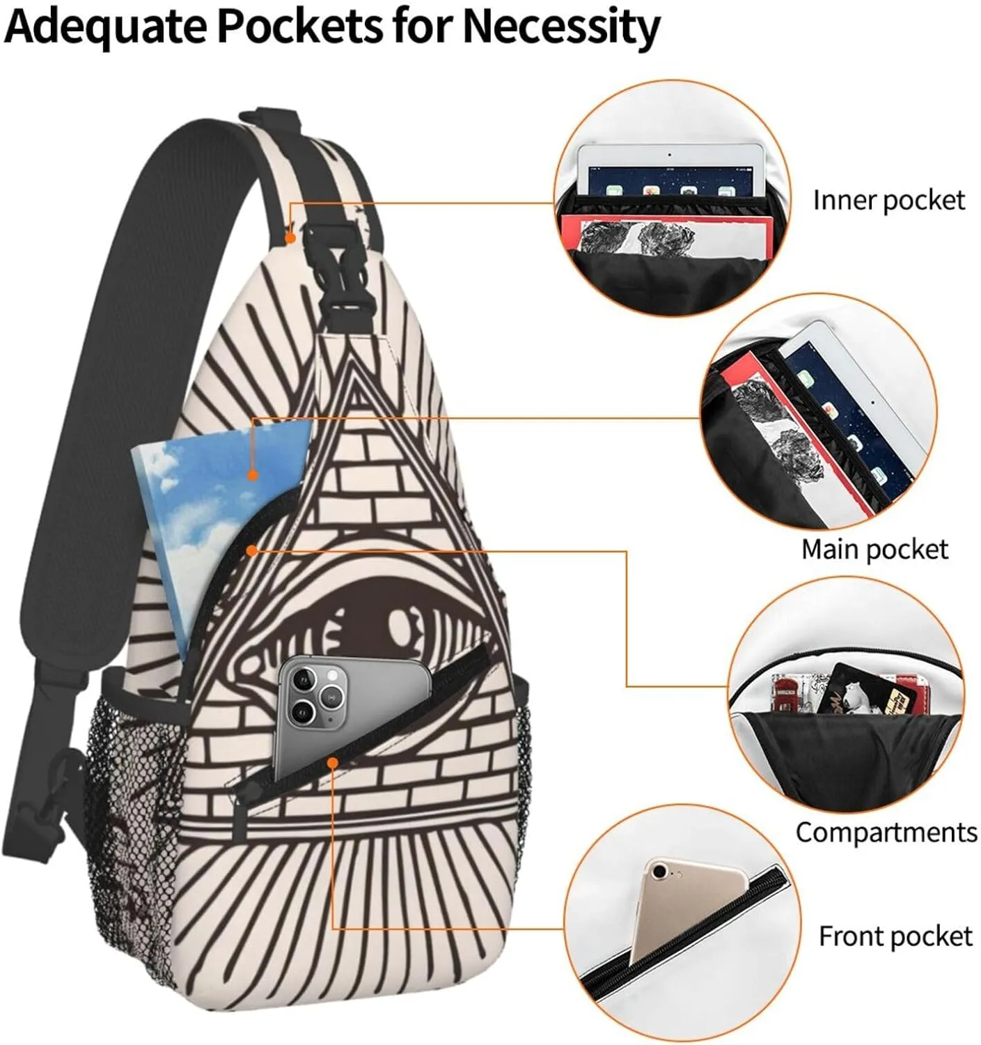 All Seeing Eye Of God Triangle Pyramidcrossbody Bag, Adjustable Shoulder Strap Chest Bag, Sports Travel, Running, Leisure Waist Bag