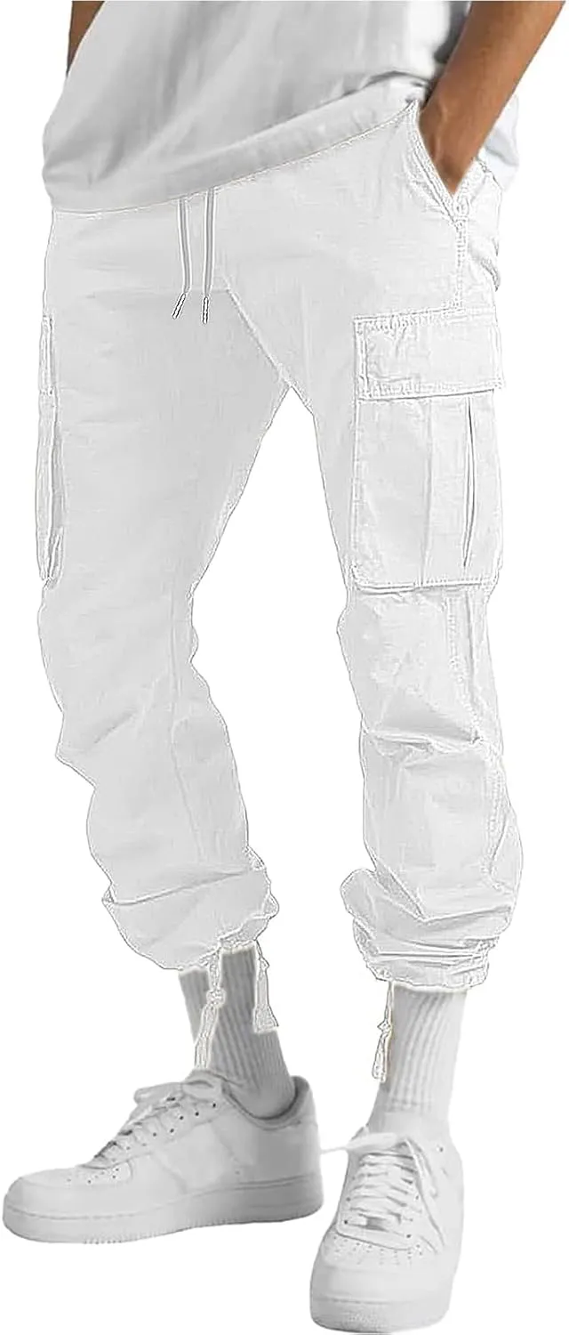 ALLABREVE Mens Casual Joggers Pants Hiking Drawstring Chino Cargo Pants Straight Leg Pants