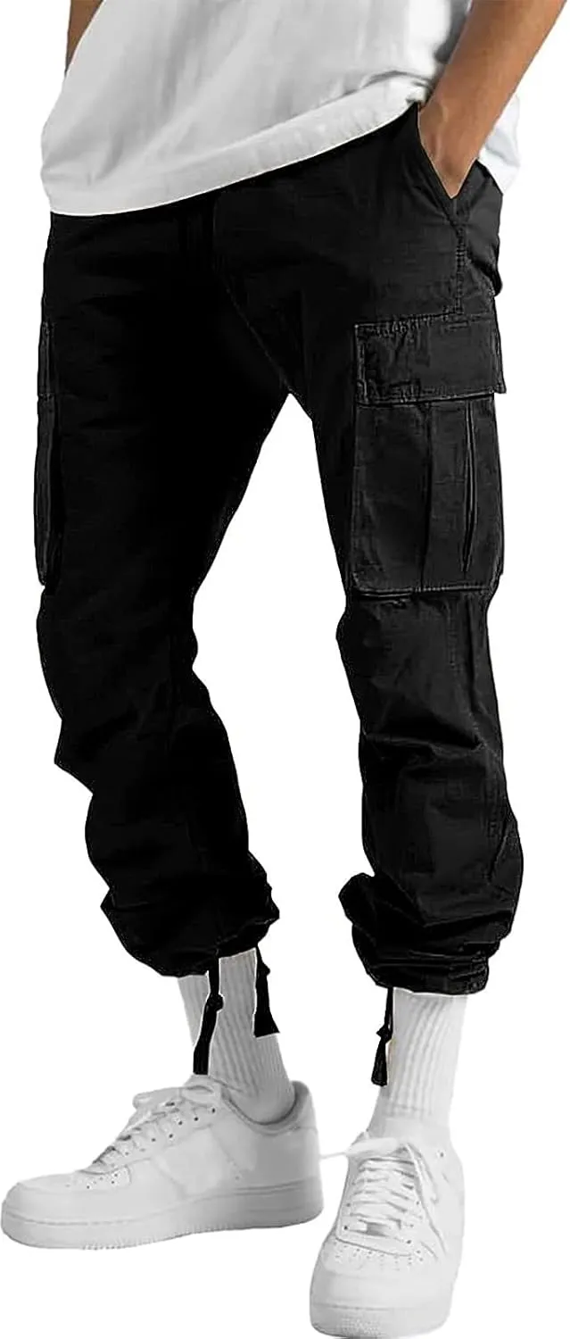 ALLABREVE Mens Casual Joggers Pants Hiking Drawstring Chino Cargo Pants Straight Leg Pants