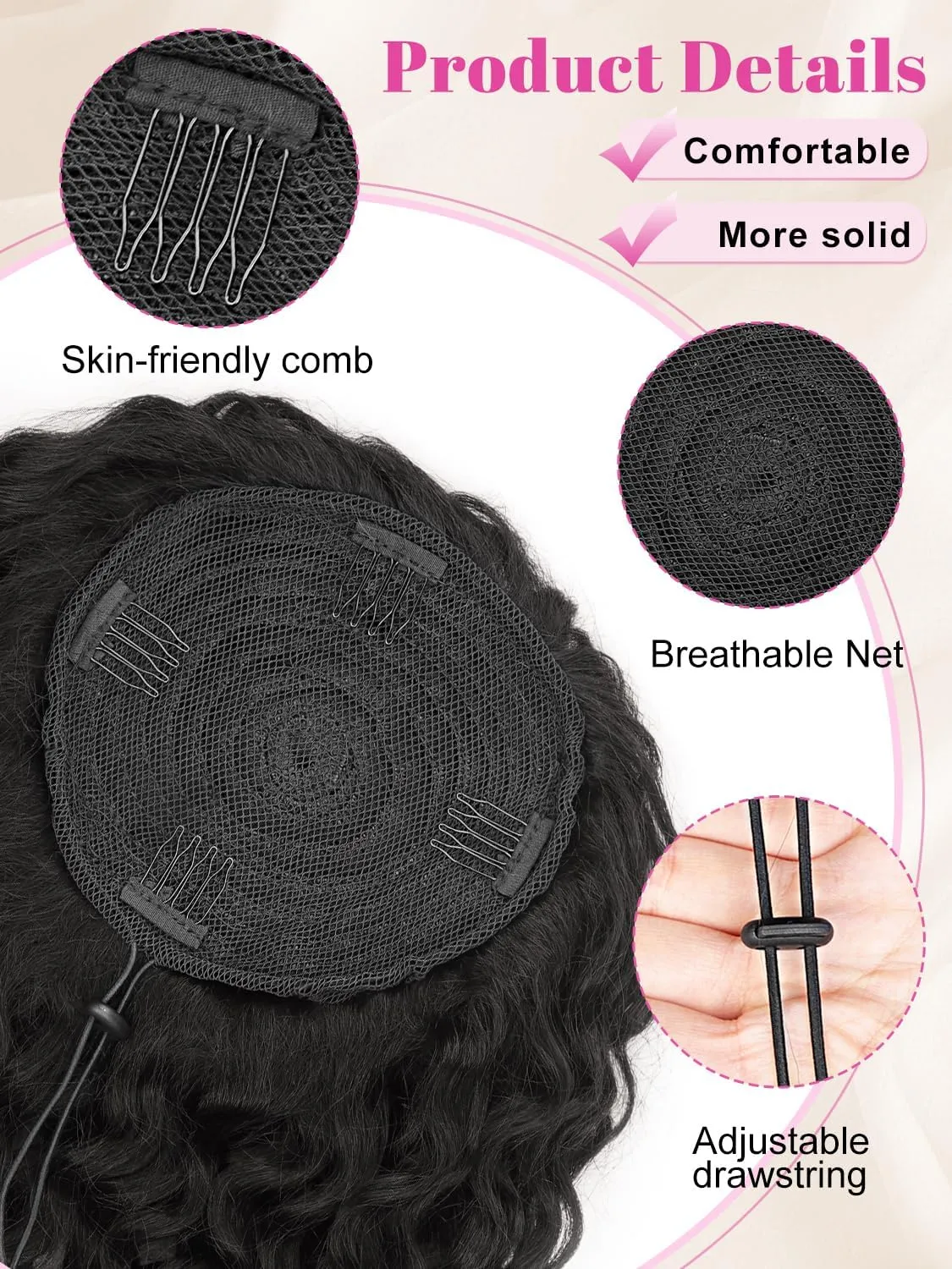ALXNAN Wavy Curly Ponytail Extension, 8" Black With Highlights Drawstring Ponytail for Black Women Short Soft Natural Synthetic Hairpiece Thick For Daily Use