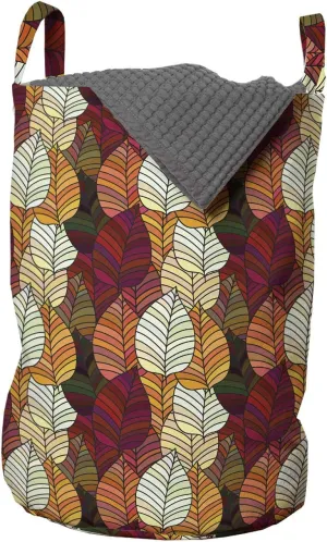 Ambesonne Fall Leaves Laundry Bag, Graphical Interpretations of Striped Motifs Overlapping Print Design Abstract, Hamper Basket with Handles Drawstring Closure for Laundromats, 13" x 19", Multicolor