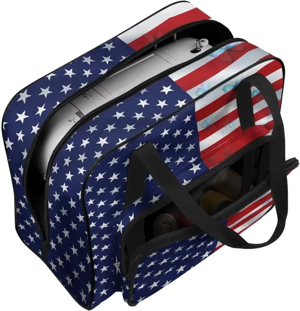 American Flag Sewing Machine Carrying Case with Handle for Sewing Accessories Carrier Bag Household Organization Bag for Home Travel（19.7 X 9.8 X 13）