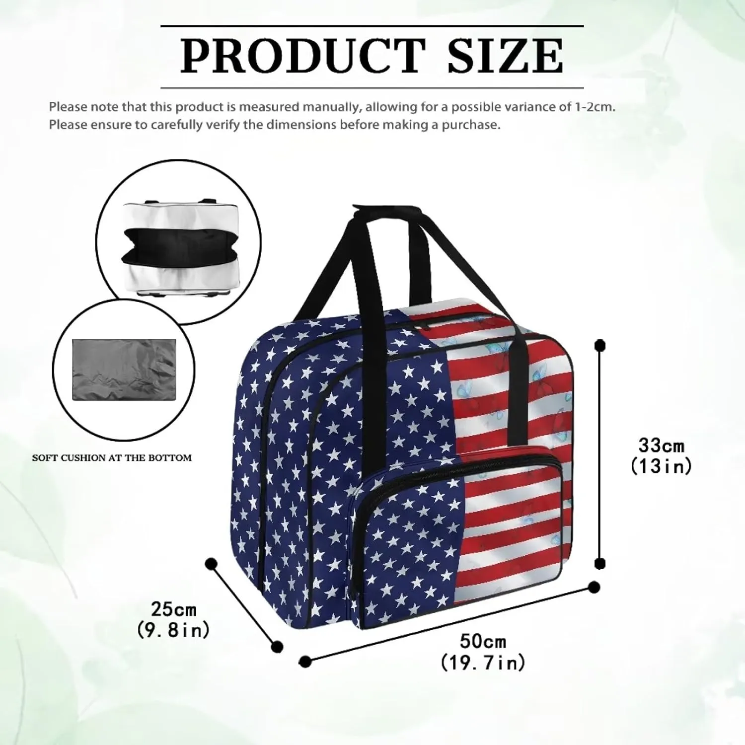 American Flag Sewing Machine Carrying Case with Handle for Sewing Accessories Carrier Bag Household Organization Bag for Home Travel（19.7 X 9.8 X 13）