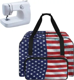 American Flag Sewing Machine Carrying Case with Handle for Sewing Accessories Carrier Bag Household Organization Bag for Home Travel（19.7 X 9.8 X 13）
