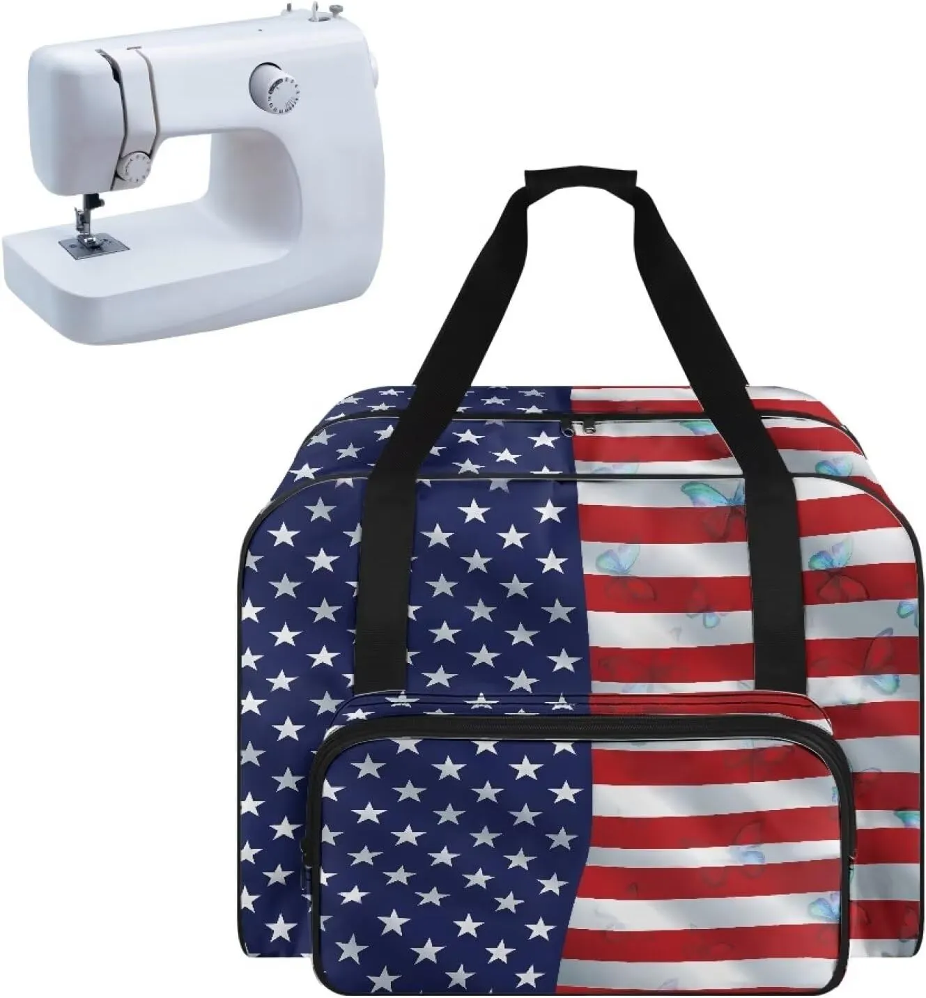American Flag Sewing Machine Carrying Case with Handle for Sewing Accessories Carrier Bag Household Organization Bag for Home Travel（19.7 X 9.8 X 13）