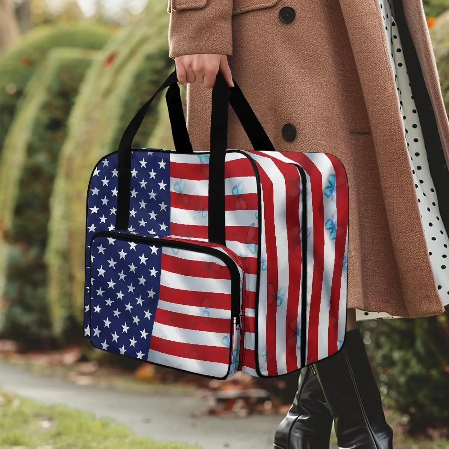 American Flag Sewing Machine Carrying Case with Handle for Sewing Accessories Carrier Bag Household Organization Bag for Home Travel（19.7 X 9.8 X 13）