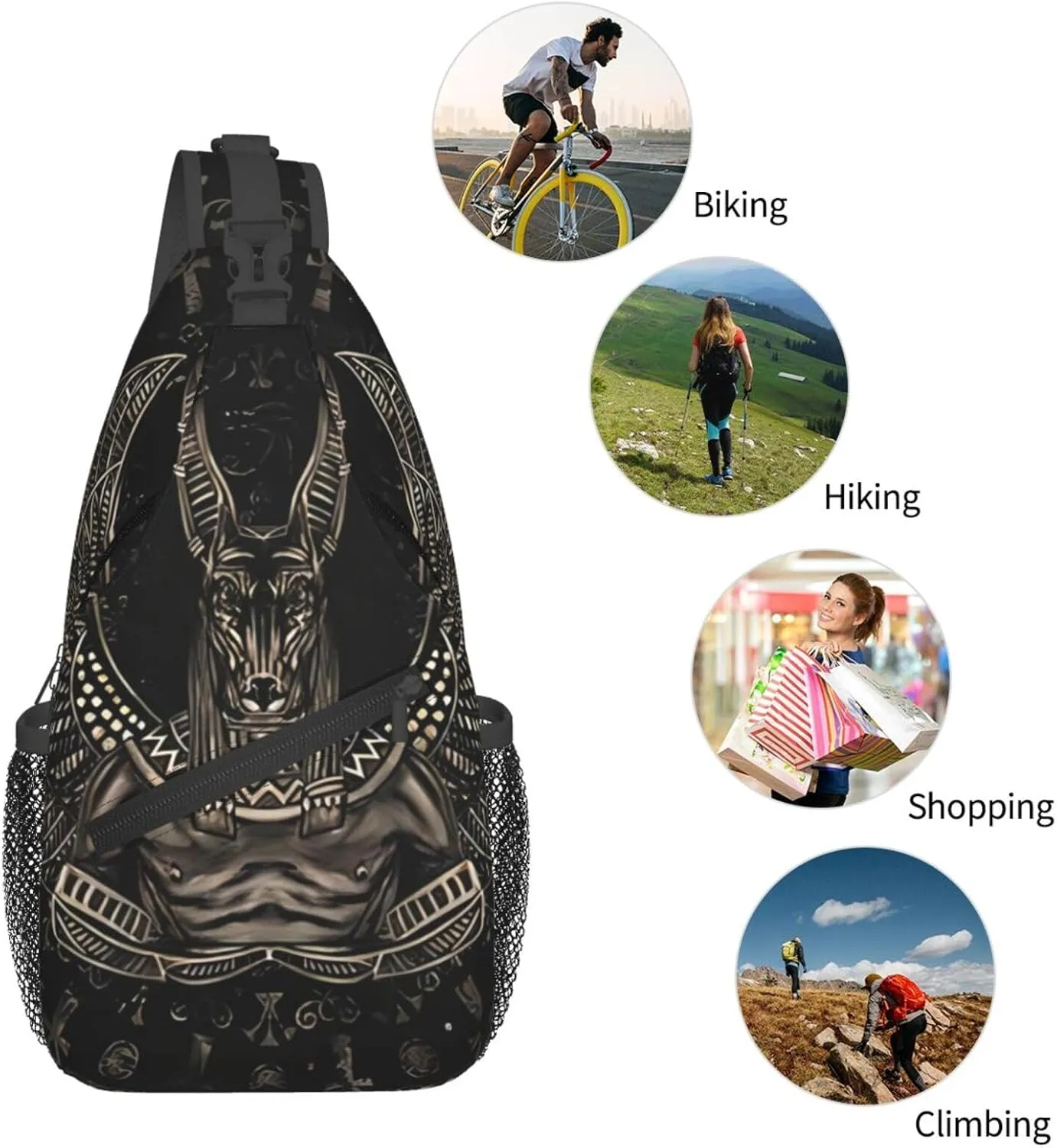 Ancient Ankh Egyptian Eye Symbolcrossbody Bag, Adjustable Shoulder Strap Chest Bag, Sports Travel, Running, Leisure Waist Bag