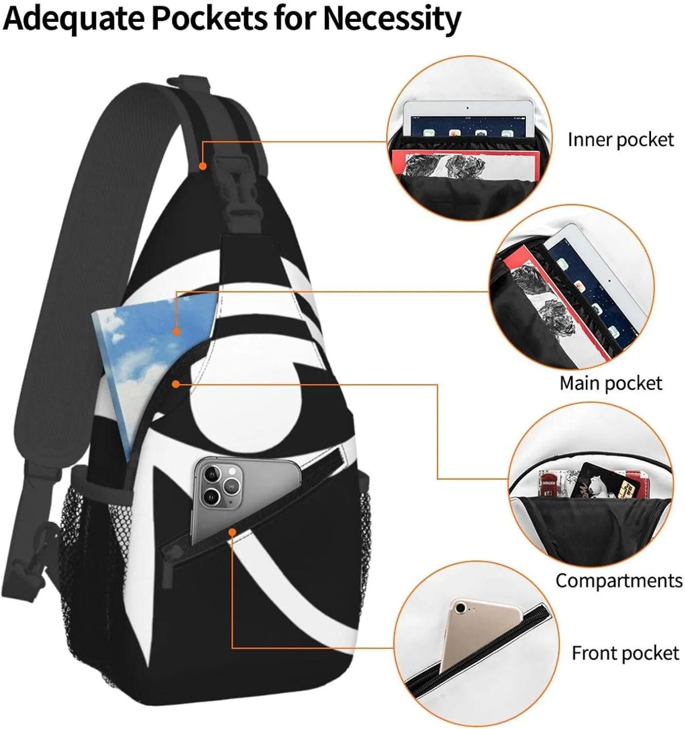 Ancient Ankh Egyptian Eye Symbolcrossbody Bag, Adjustable Shoulder Strap Chest Bag, Sports Travel, Running, Leisure Waist Bag