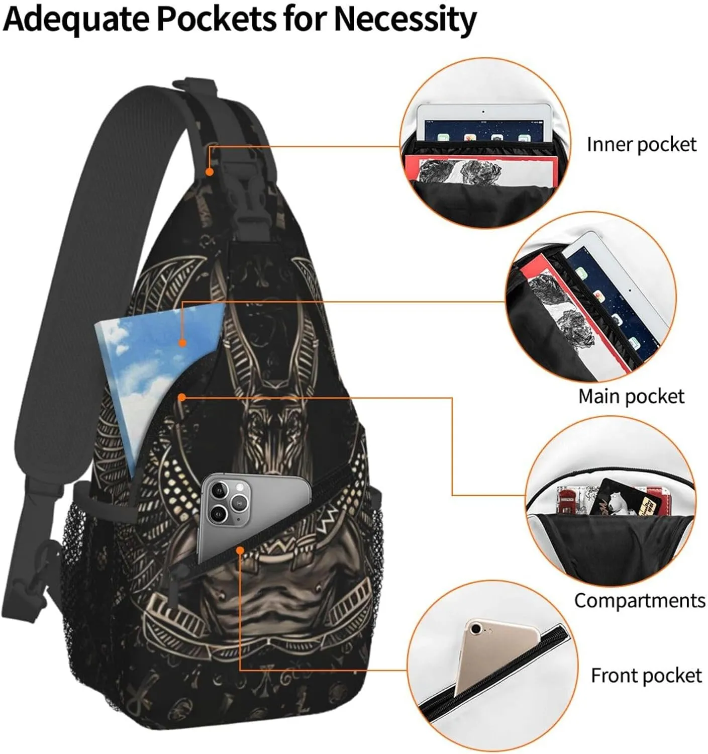 Ancient Ankh Egyptian Eye Symbolcrossbody Bag, Adjustable Shoulder Strap Chest Bag, Sports Travel, Running, Leisure Waist Bag