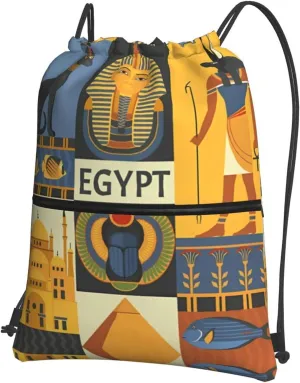 Ancient Egypt Tribe Series Print Nylon Drawstring Backpack â€“ Adjustable Lightweight Gym Bag for Sports, Travel, Camping & Hiking