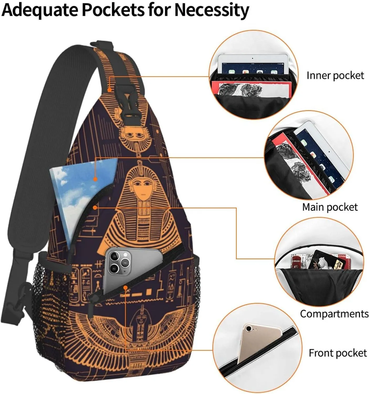 Ancient Egyptian Civilization Outdoor Crossbody Shoulder Bag For Unisex Young Adult Hiking Bicycling