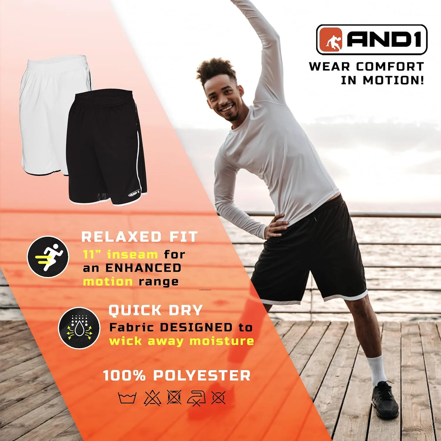 AND1 Men's Drop Needle Shorts, 2-Pack - Comfortable Athletic Performance Basketball Shorts