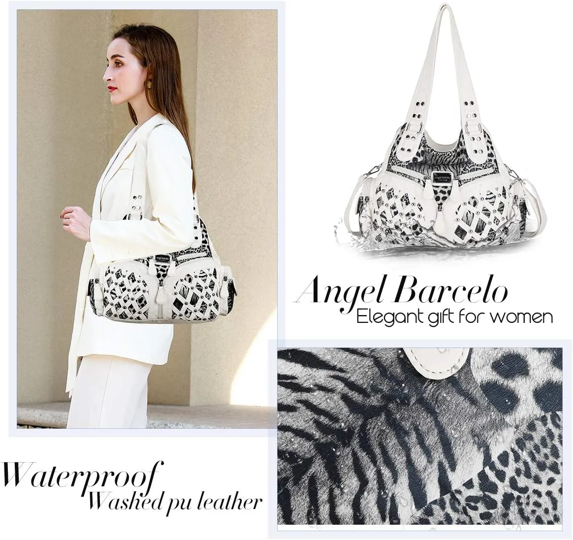 Angel Barcelo Purses and Handbags Women Tote Shoulder Top Handle Satchel Hobo Bags Fashion Washed PU Leather Purse