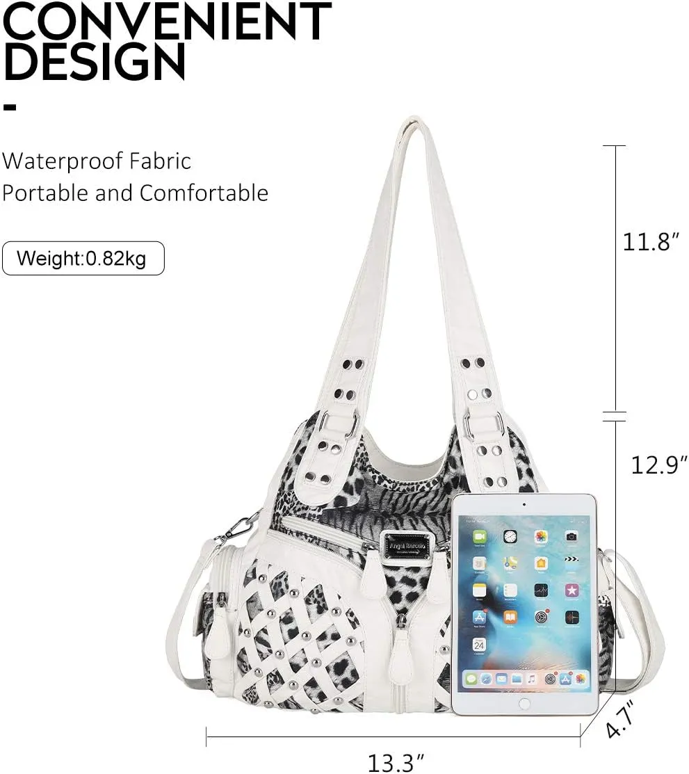 Angel Barcelo Purses and Handbags Women Tote Shoulder Top Handle Satchel Hobo Bags Fashion Washed PU Leather Purse