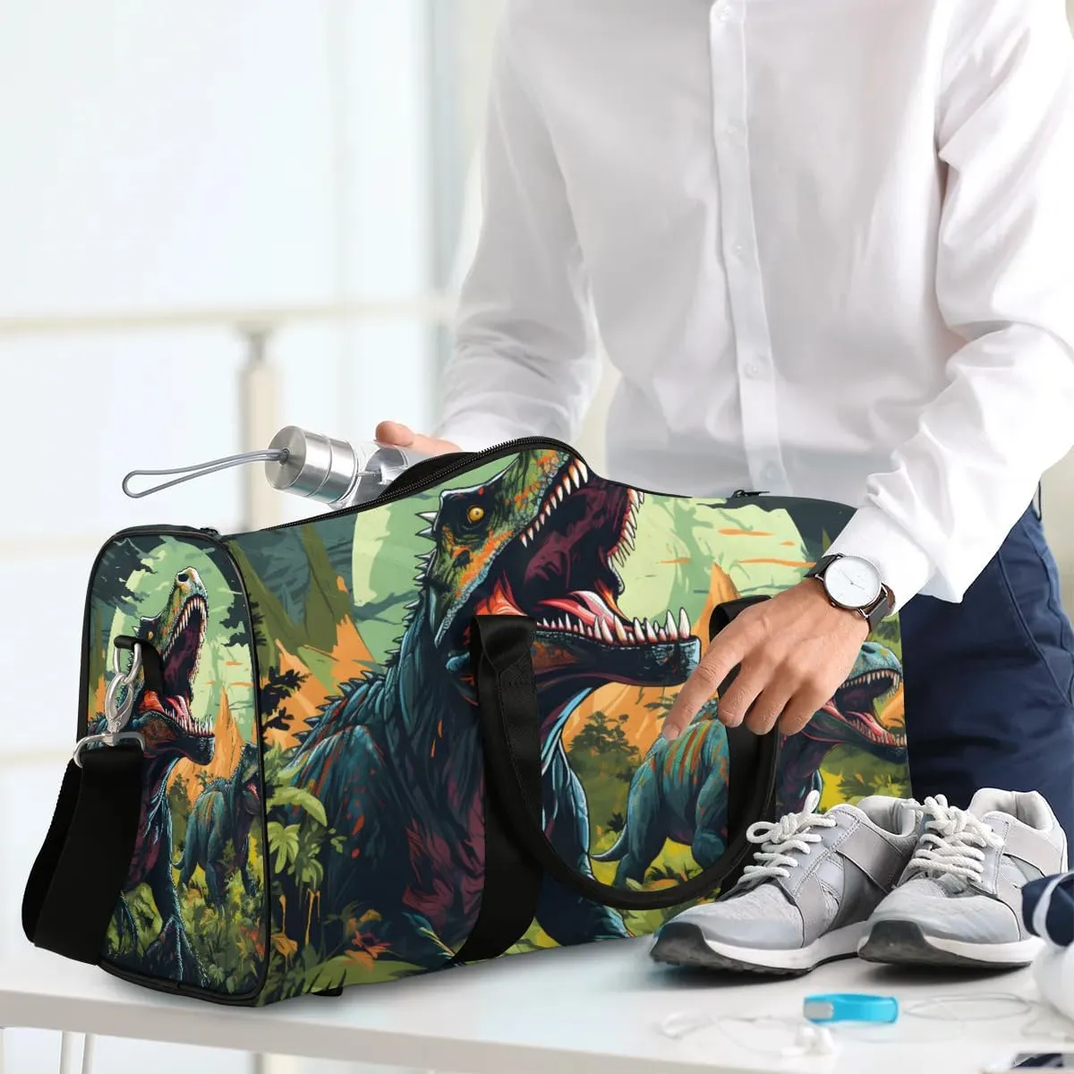 Animal Dinosaur Travel Duffel Bag for Women Men Waterproof Foldable Overnight Weekender Bag Large Capacity Sports Gym Bag