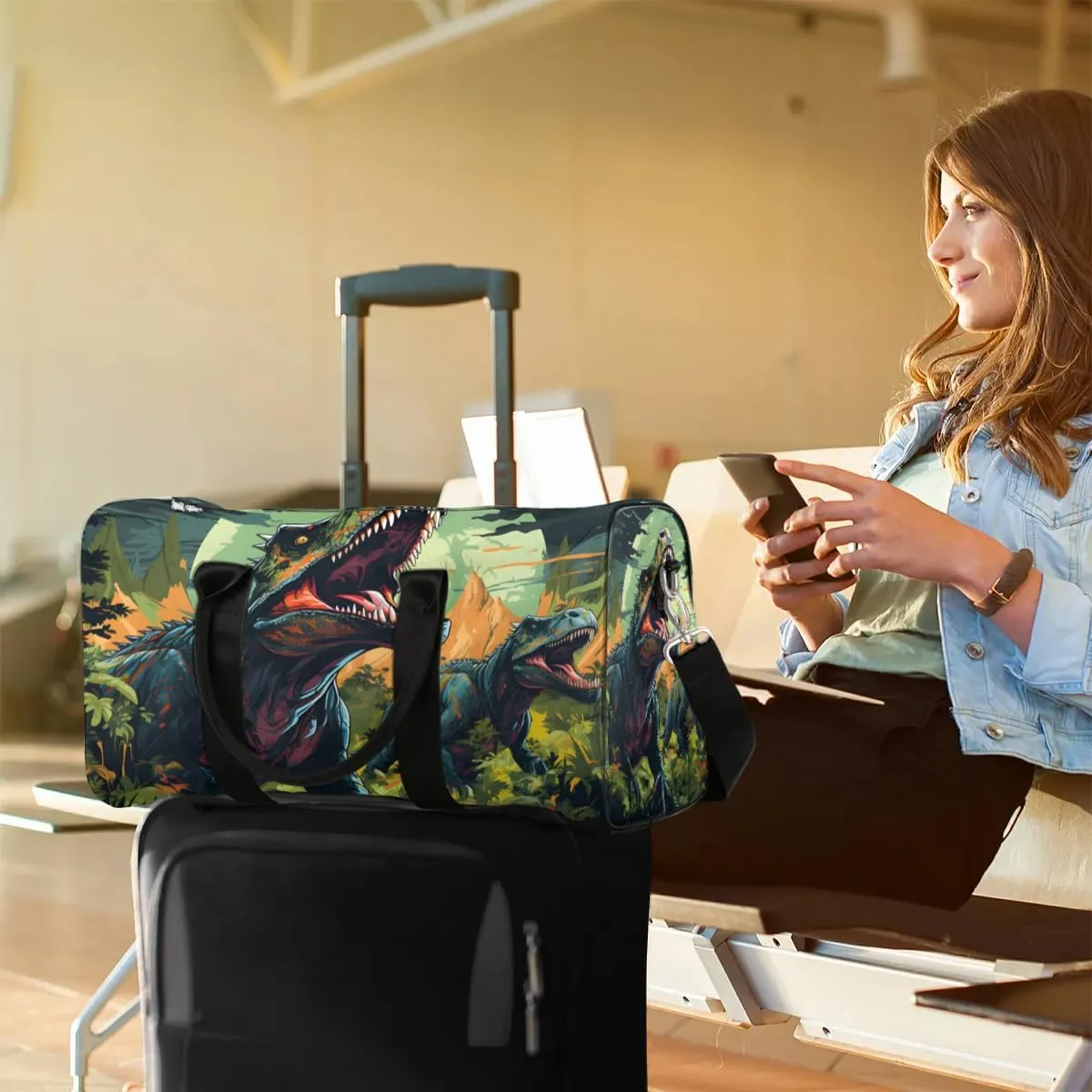 Animal Dinosaur Travel Duffel Bag for Women Men Waterproof Foldable Overnight Weekender Bag Large Capacity Sports Gym Bag