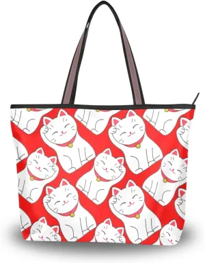 Animal Handbag for Women Maneki-neko Lucky Cat Shoulder Bag Gym Tote Travel Shopping Satchel