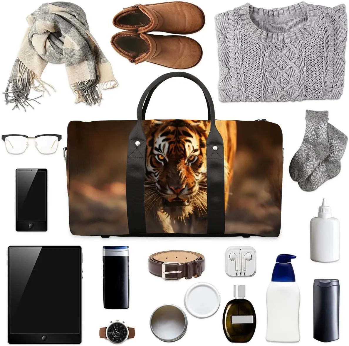Animal Tiger Print Travel Duffel Bag for Women Men Waterproof Foldable Overnight Weekender Bag Large Capacity Sports Gym Bag