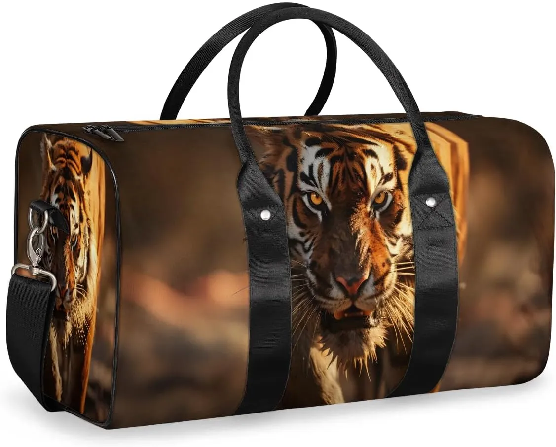 Animal Tiger Print Travel Duffel Bag for Women Men Waterproof Foldable Overnight Weekender Bag Large Capacity Sports Gym Bag