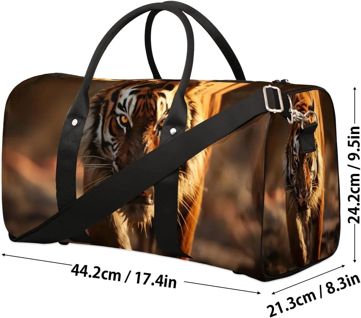 Animal Tiger Print Travel Duffel Bag for Women Men Waterproof Foldable Overnight Weekender Bag Large Capacity Sports Gym Bag
