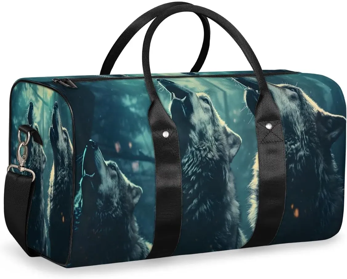 Animal Wolf Travel Duffel Bag for Women Men Waterproof Foldable Overnight Weekender Bag Large Capacity Sports Gym Bag
