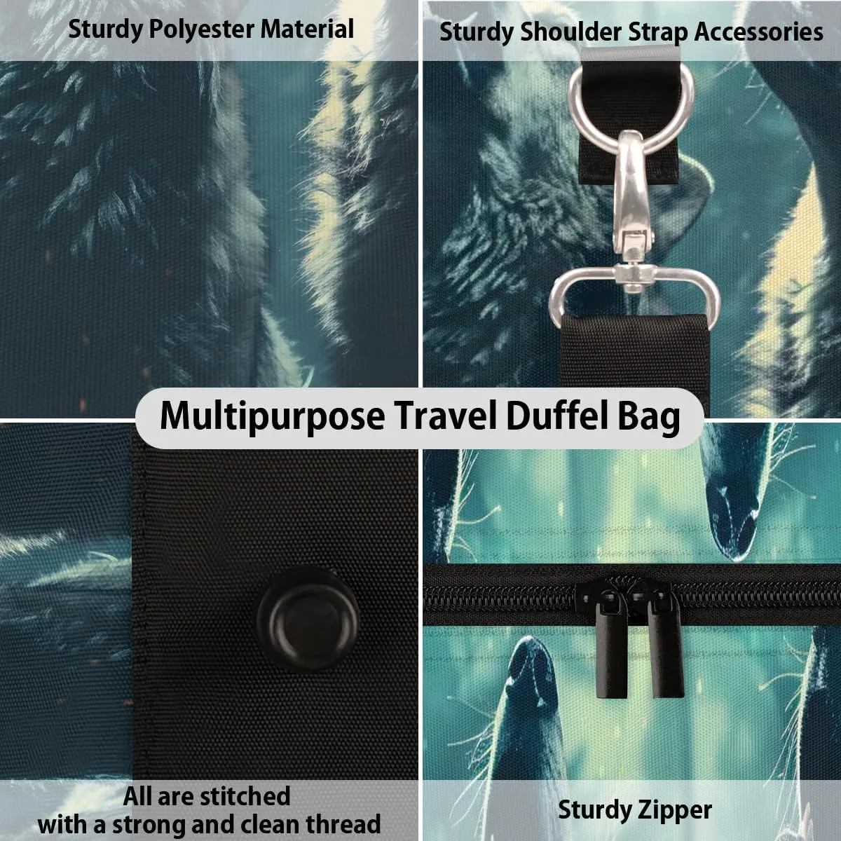 Animal Wolf Travel Duffel Bag for Women Men Waterproof Foldable Overnight Weekender Bag Large Capacity Sports Gym Bag