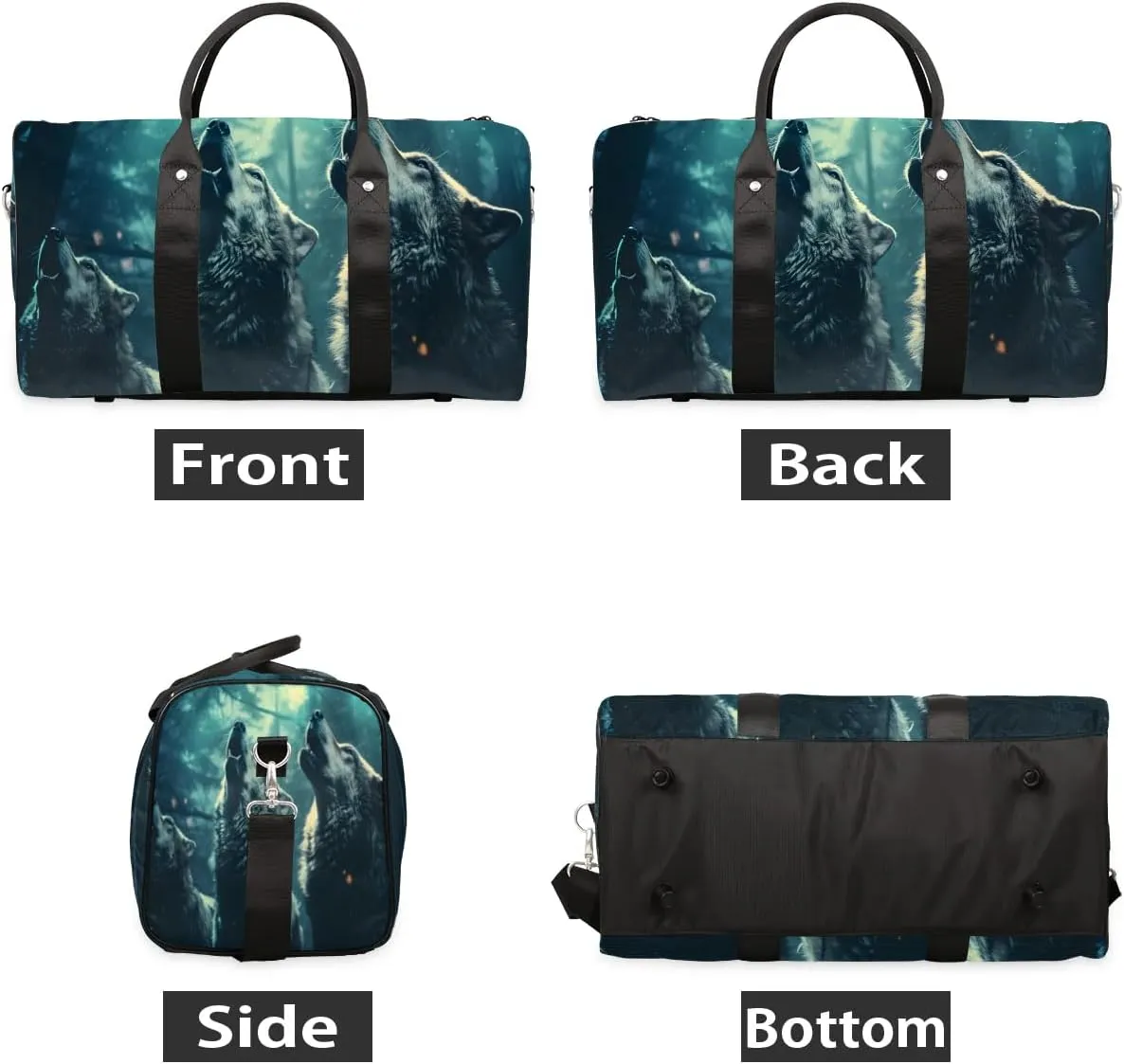 Animal Wolf Travel Duffel Bag for Women Men Waterproof Foldable Overnight Weekender Bag Large Capacity Sports Gym Bag