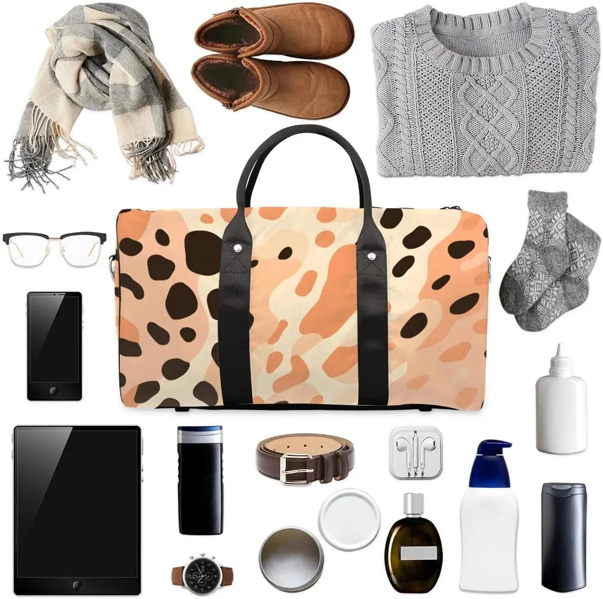 Animals Leopard Print Travel Duffel Bag for Women Men Waterproof Foldable Overnight Weekender Bag Large Capacity Sports Gym Bag