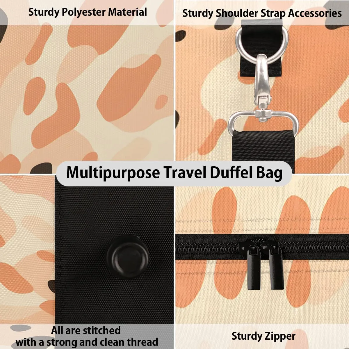 Animals Leopard Print Travel Duffel Bag for Women Men Waterproof Foldable Overnight Weekender Bag Large Capacity Sports Gym Bag