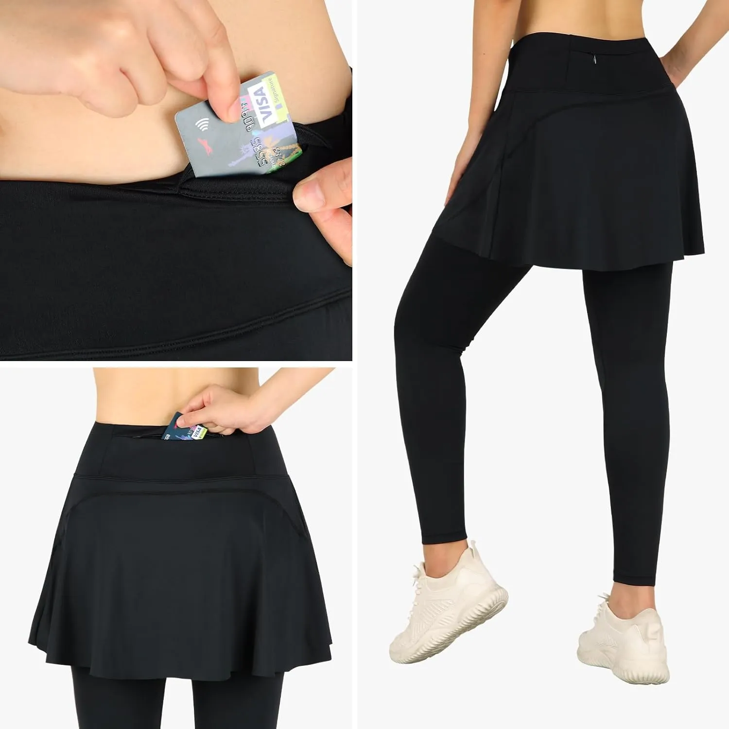 ANIVIVO Skirted Leggings for Women with Pockets, Tennis Yoga Pleated Skirt with Leggings