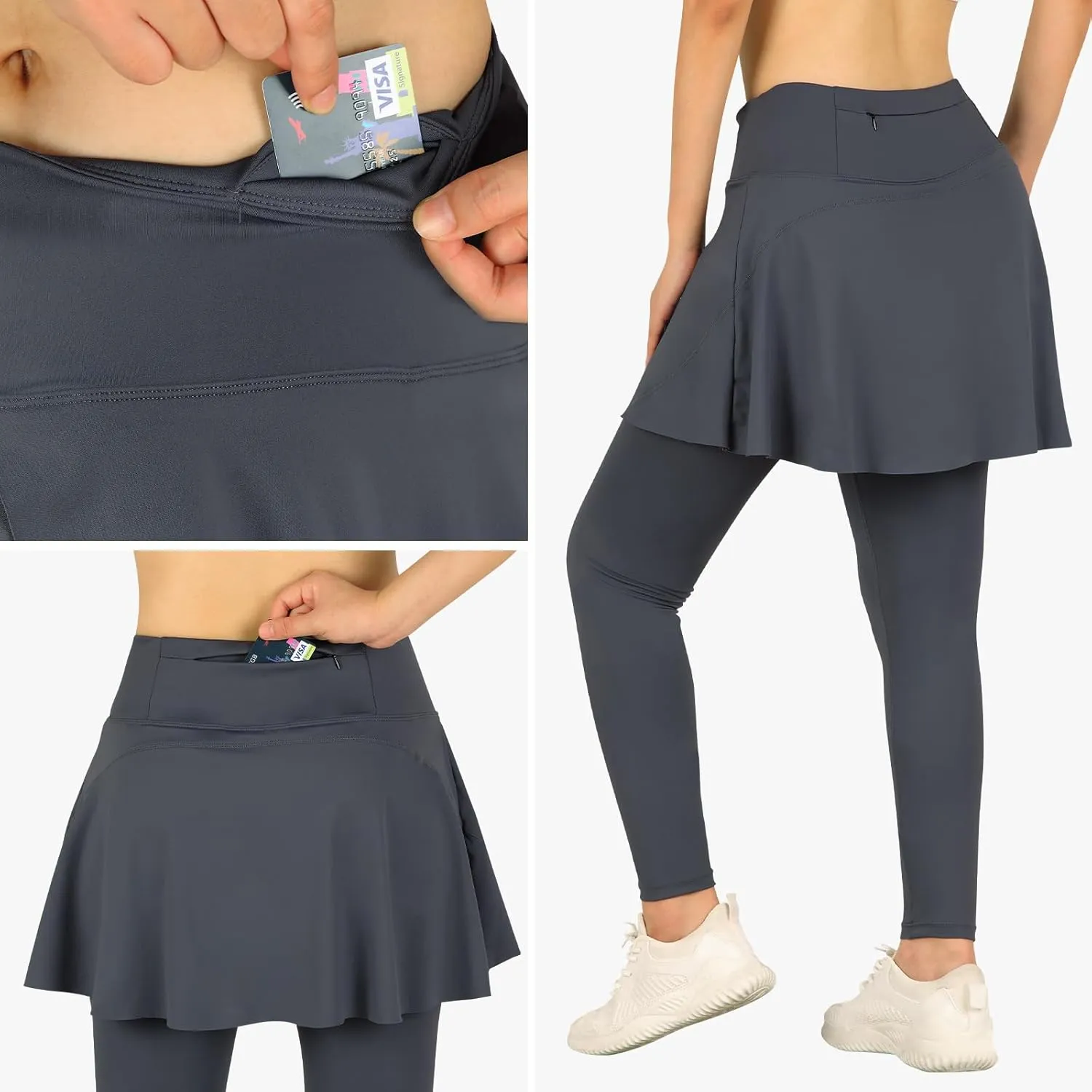 ANIVIVO Skirted Leggings for Women with Pockets, Tennis Yoga Pleated Skirt with Leggings