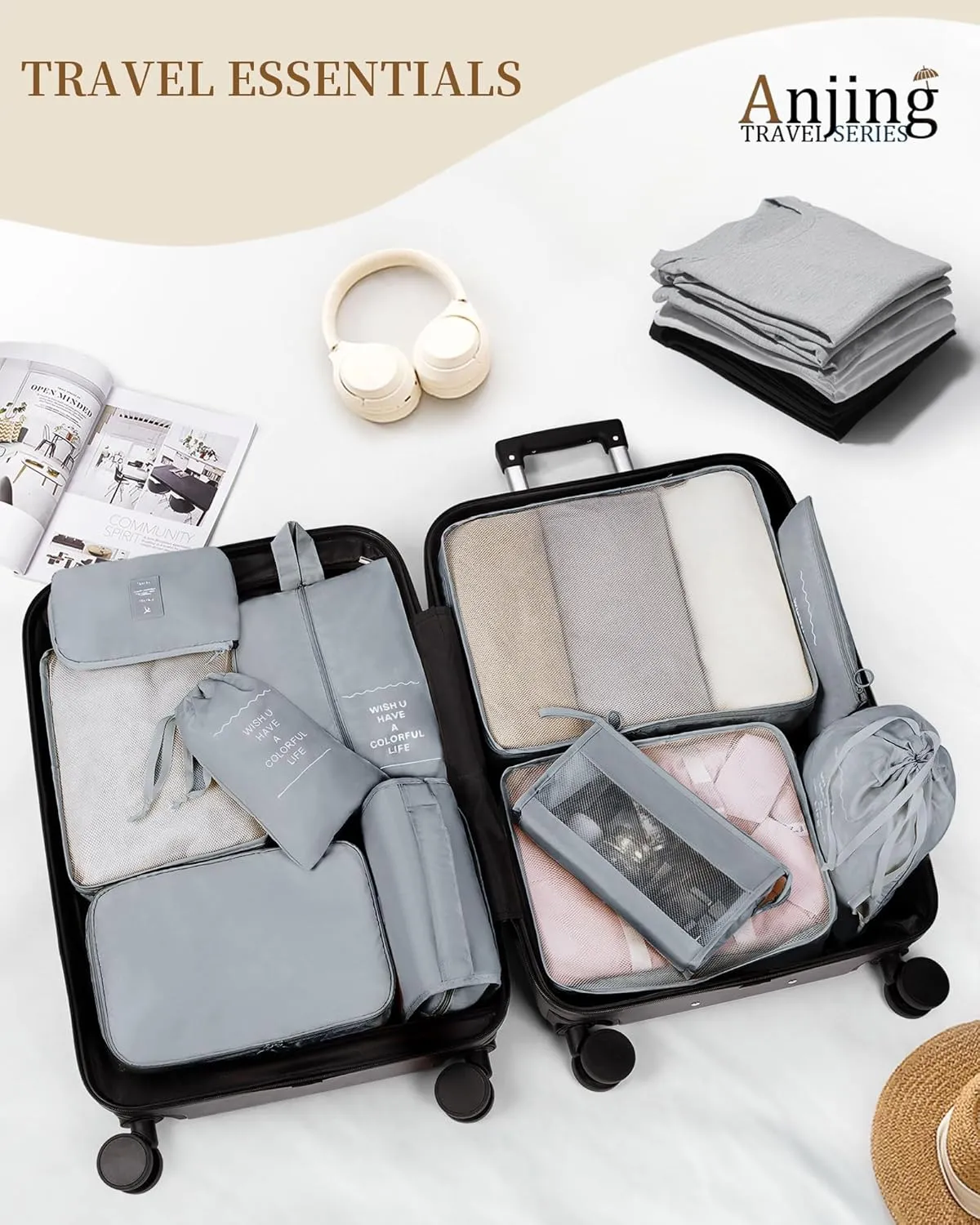Anjing Packing Cubes 10/11 PCS Travel Luggage Organizers, Travel Essentials, Waterproof Packing Organisers, Luggage Organizer Bags